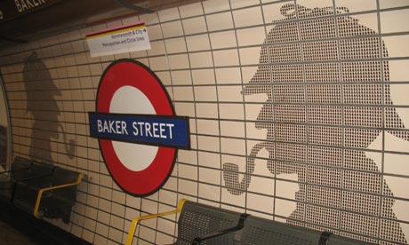 Sherlock Holmes image at Baker St tube, London
