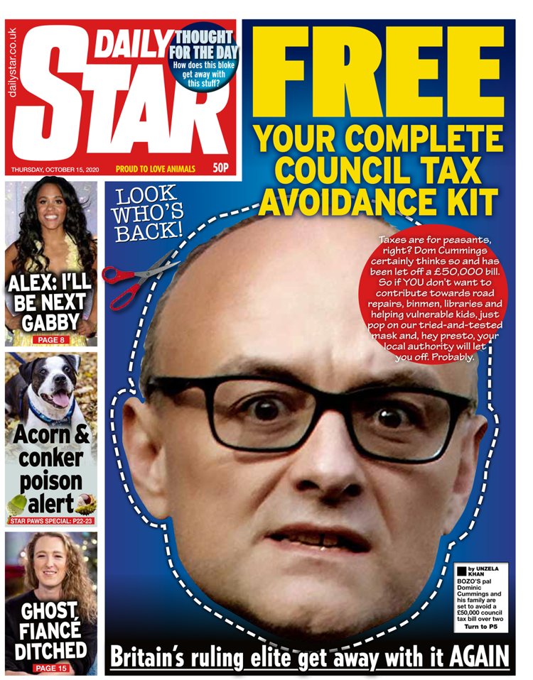 Daily Star front page 15/10/20